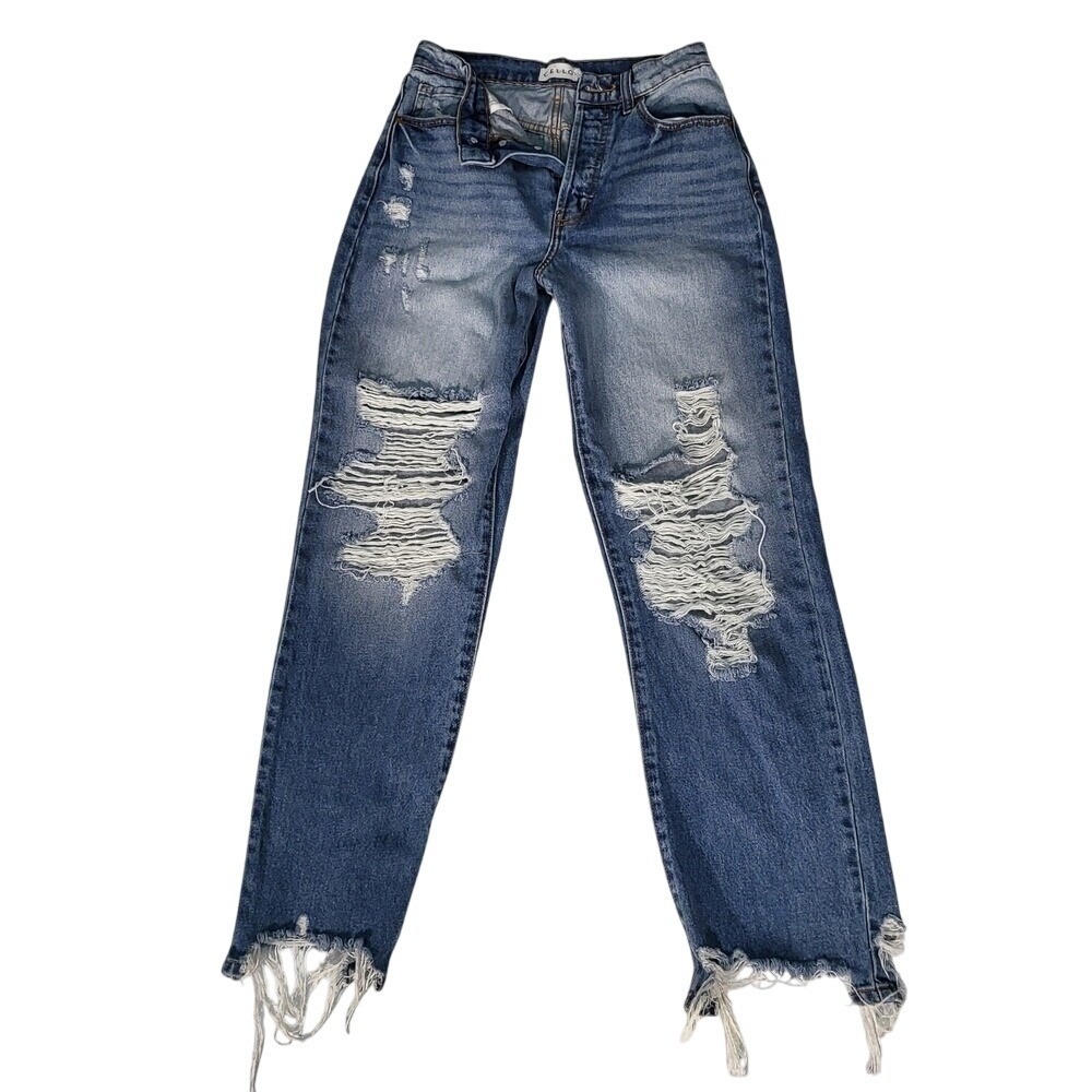 Cello Women's Blue Cropped Distressed Jeans Size 1